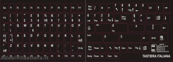 Adesivi Italiano Fondo Nero Lettere Bianche complete - 11,5x13mm