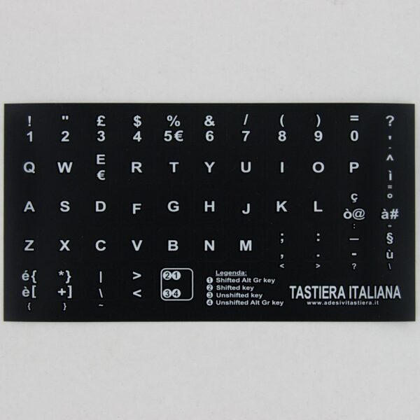Adesivi Italiano Fondo Nero Lettere Bianche 14mmx14mm