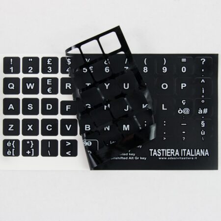 Adesivi Italiano Fondo Nero Lettere Bianche 14mmx14mm