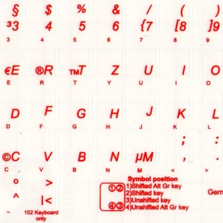 Adesivi Tedesco Fondo Trasparente Lettere Rosse - 12x12mm