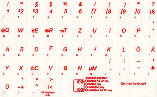 Adesivi Tedesco Fondo Trasparente Lettere Rosse - 12x12mm