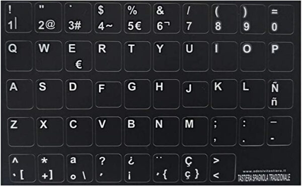 Adesivi Spagnolo Fondo Nero Lettere Bianche 12mm x 12mm