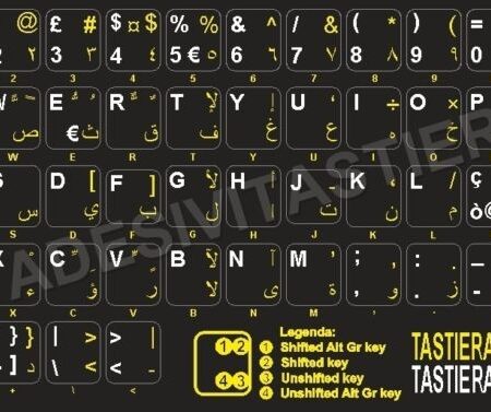 Adesivi Fondo Nero Arabo Italiano, Lettere Gialle e Bianche