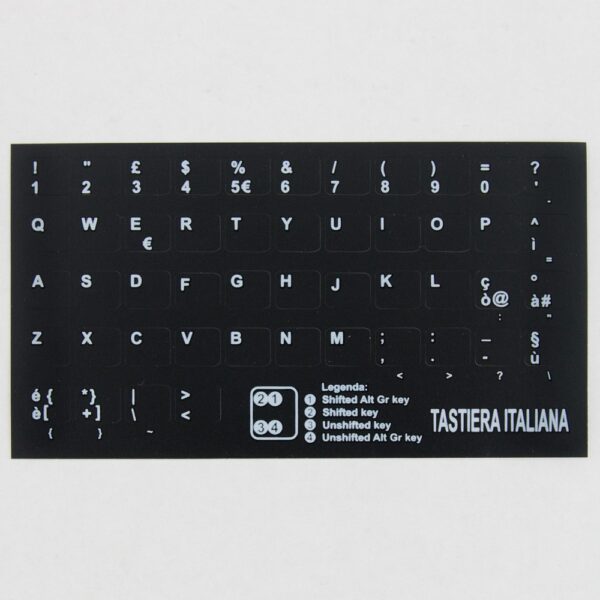 Adesivi Italiano Fondo Nero Lettere Bianche 9,6x11,5mm