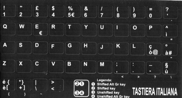 Adesivi Italiano Fondo Nero Lettere Bianche 9,6x11,5mm