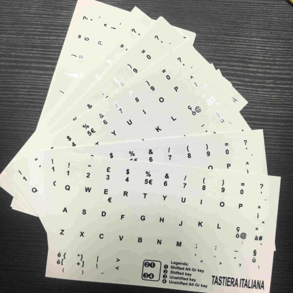 Adesivi Italiano Fondo Nero Lettere Bianche 9,6x11,5mm